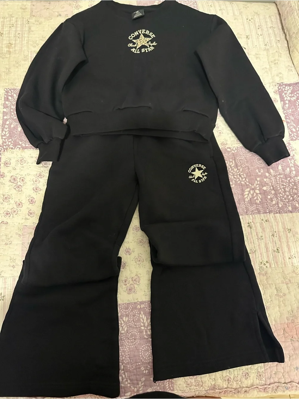 Converse Black Wide-Leg Pants and Logo Sweatshirt Set